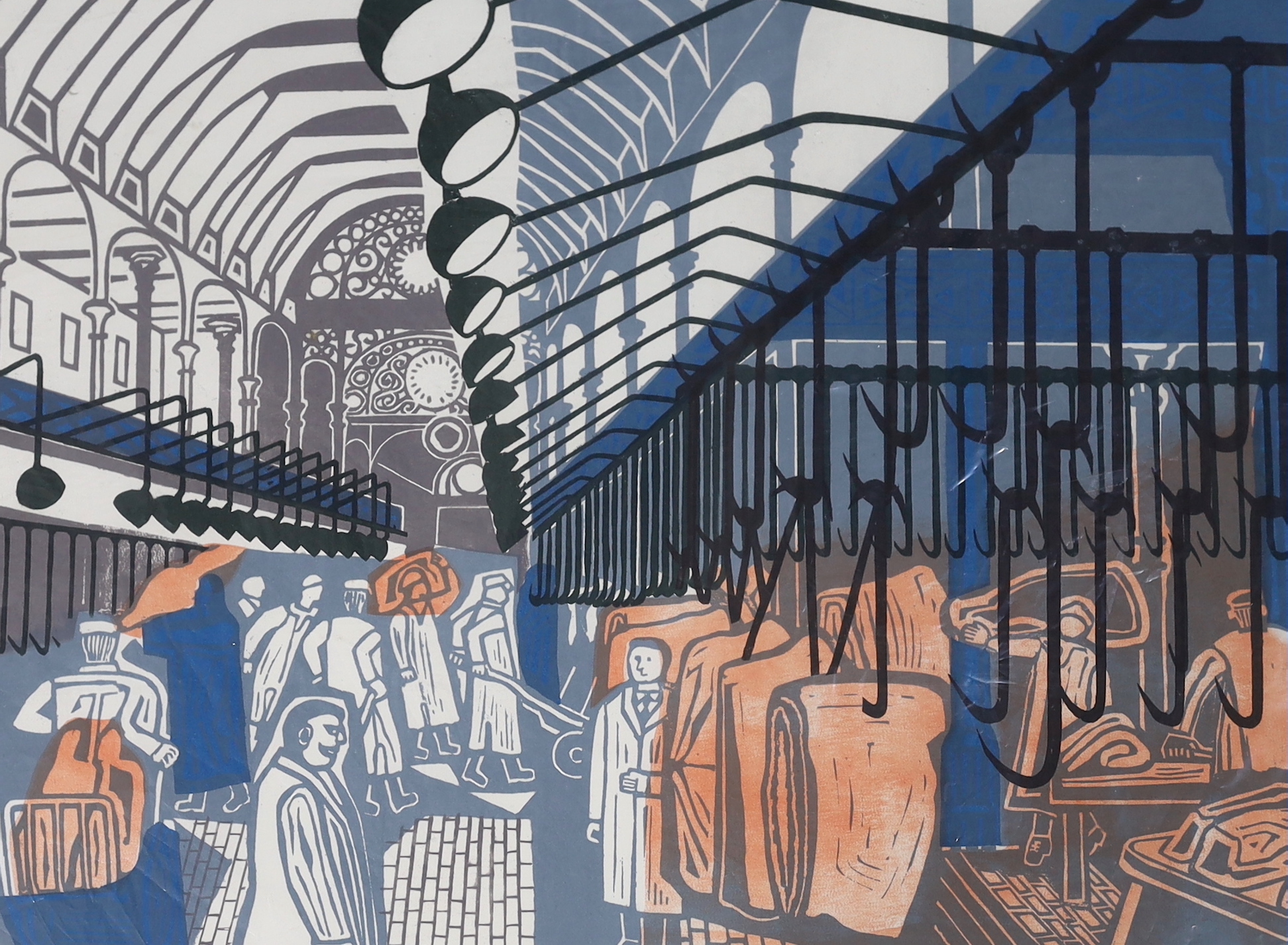 Edward Bawden (English, 1903-1989), Smithfield Market, from 'Six London Markets', Lithograph printed in colours, 1967, sheet 59 x 78cm